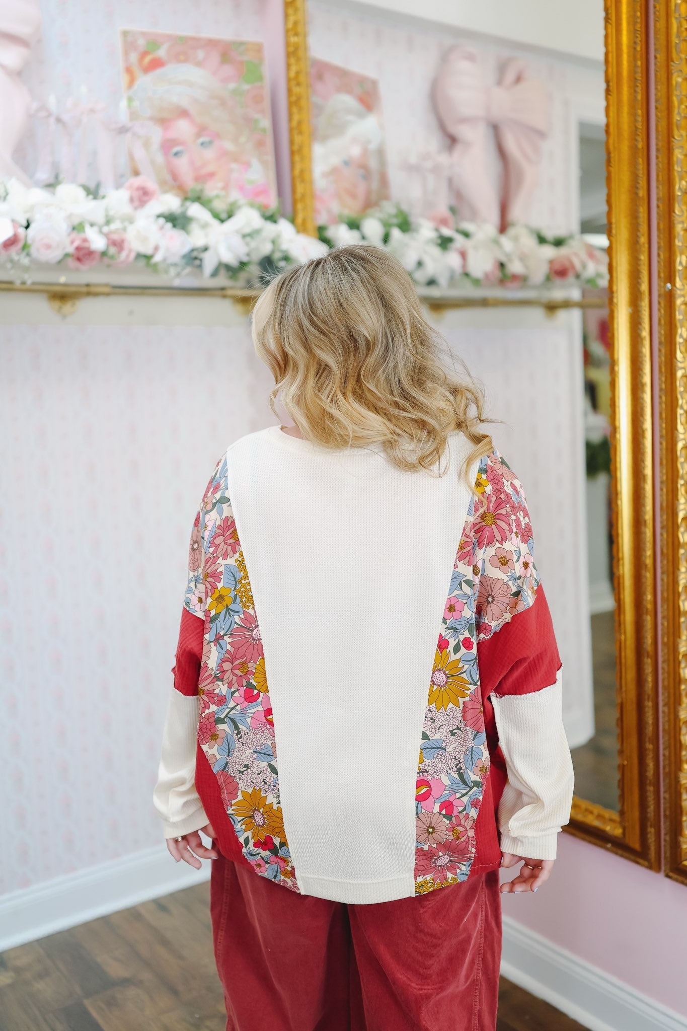 Danae Waffle Knit Floral Star Top - Multi