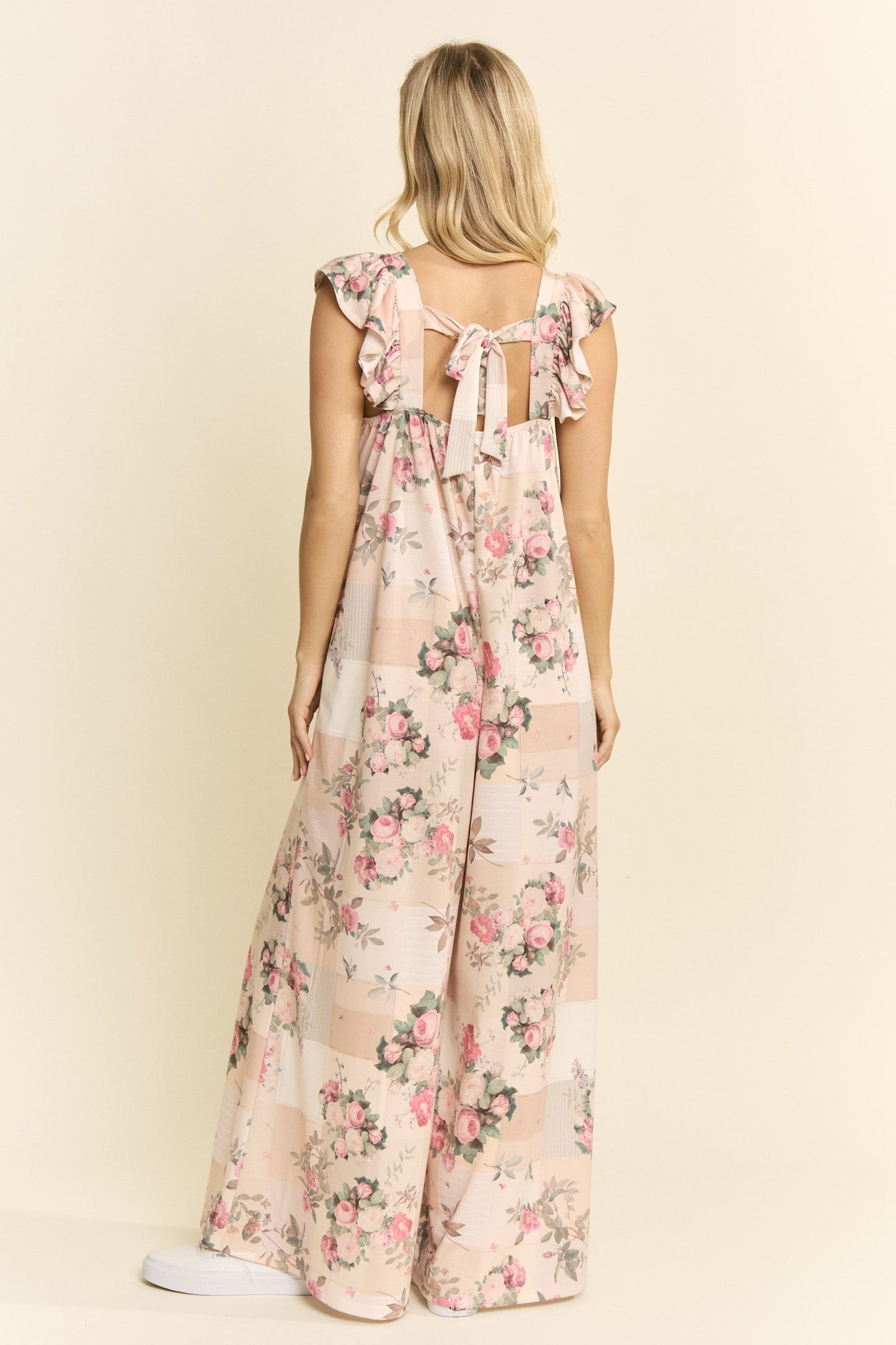 Steph Vintage Floral Wide-Leg Jumpsuit - Beige