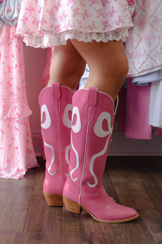 Glenda Bow Western Boots- Pink Multi