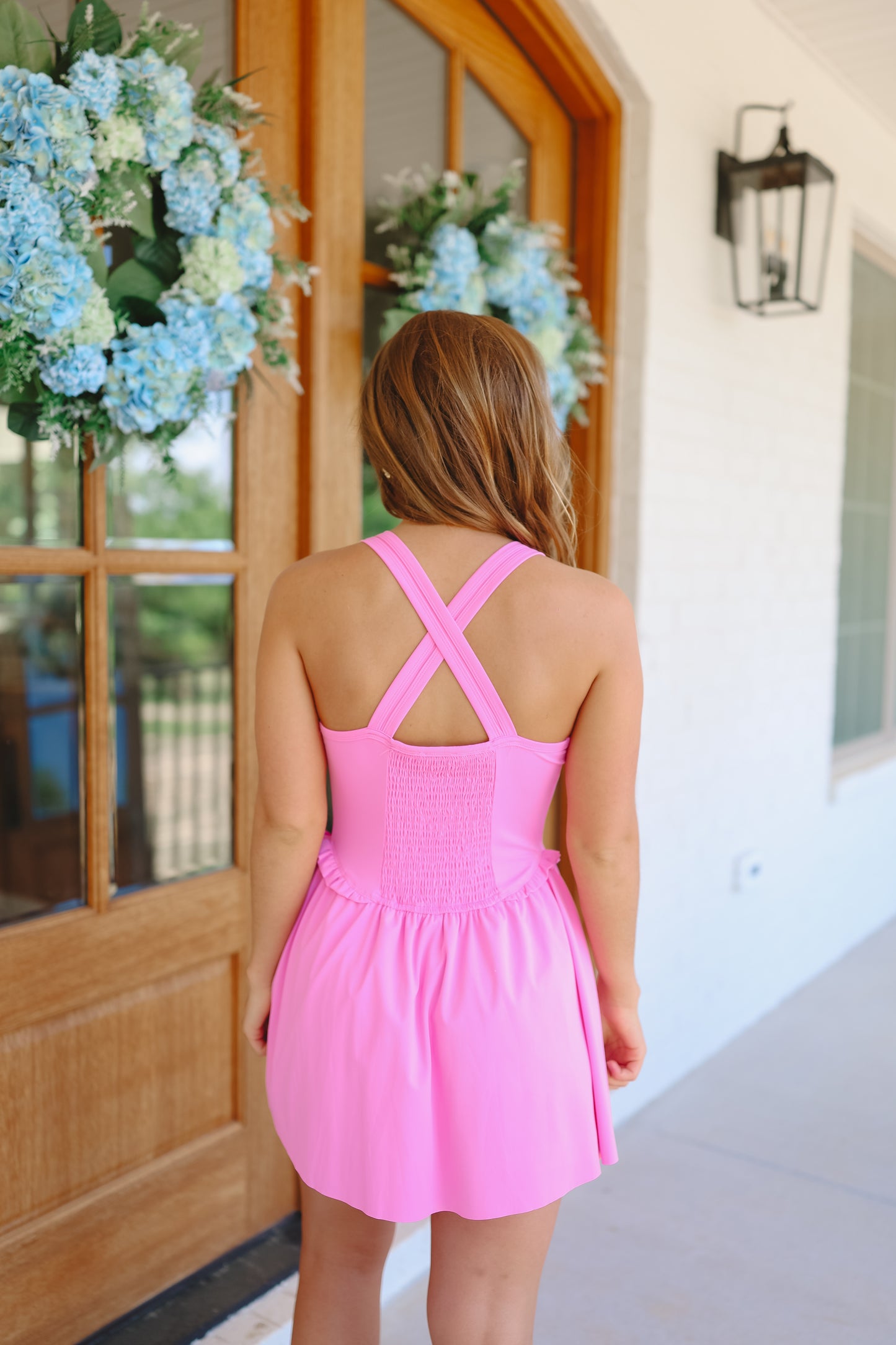 Della Smocked Cross Back Active Dress - Pink
