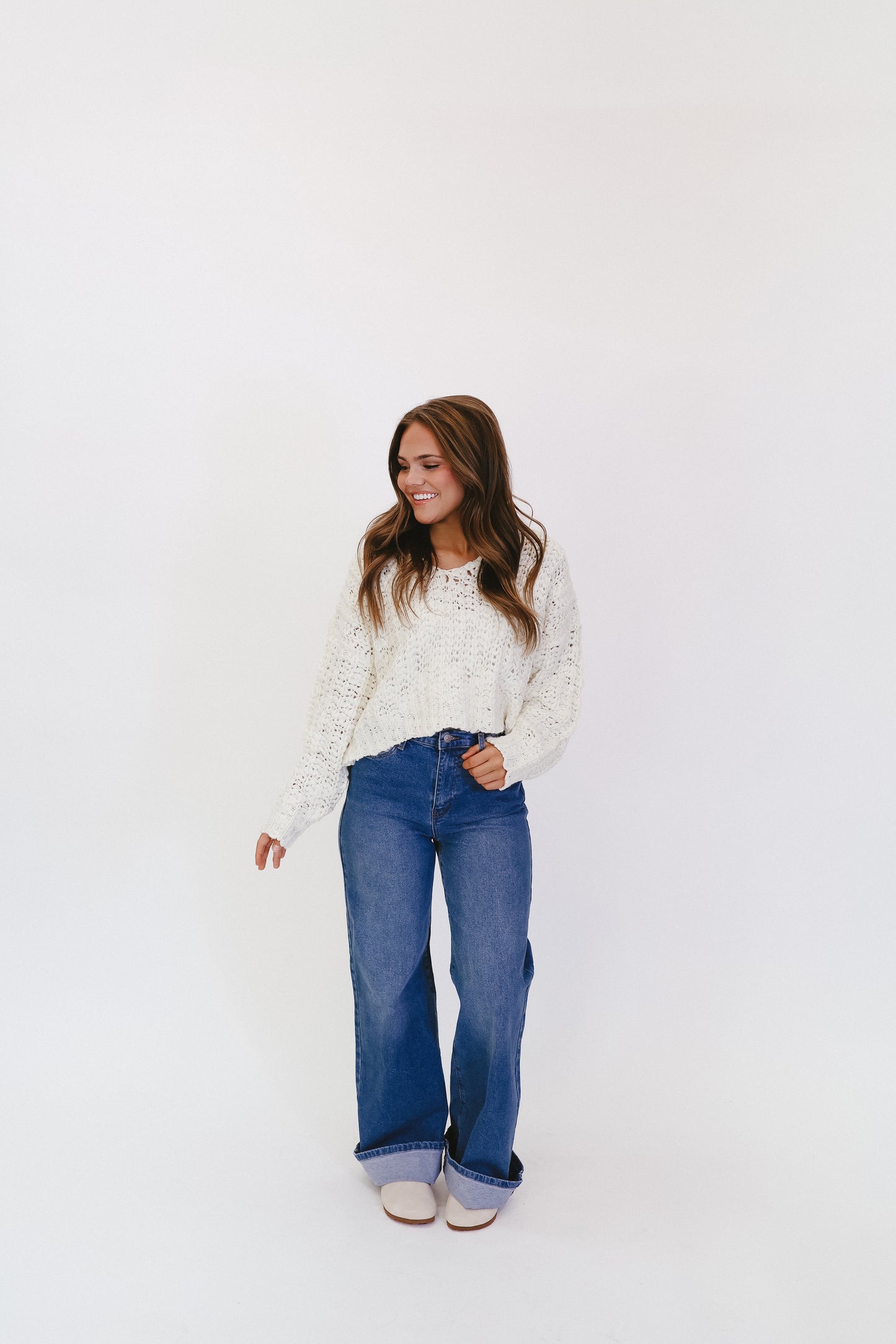 Sylvia V-Neck Popcorn Sweater - Cream