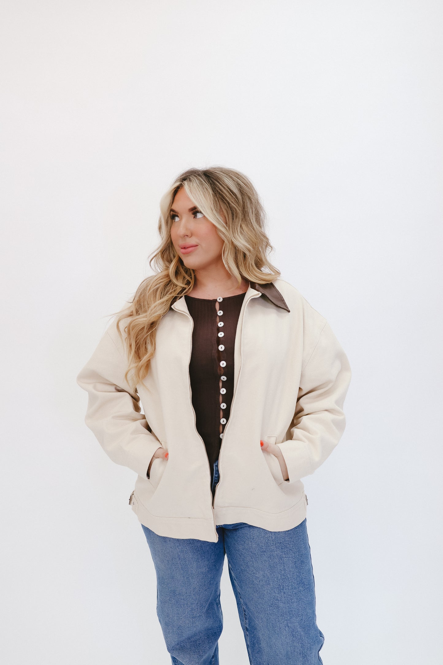 Greer Ribbed Button Down Top - Brown