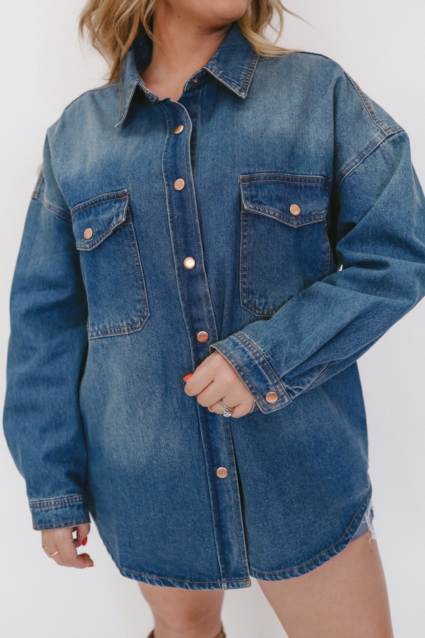 Katelyn Oversized Shirt Jacket - Medium Wash