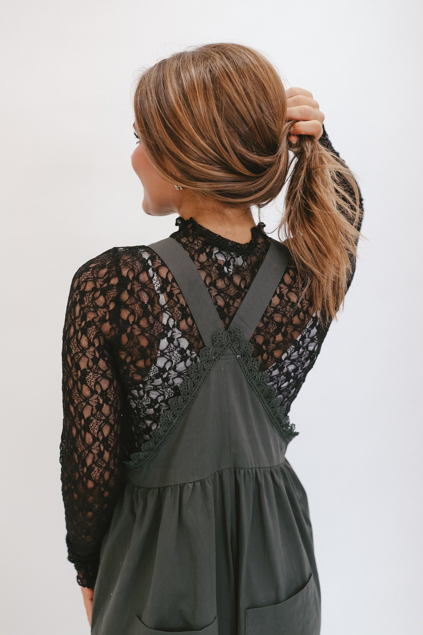 Blaire Lace Wide Leg Overalls - Black