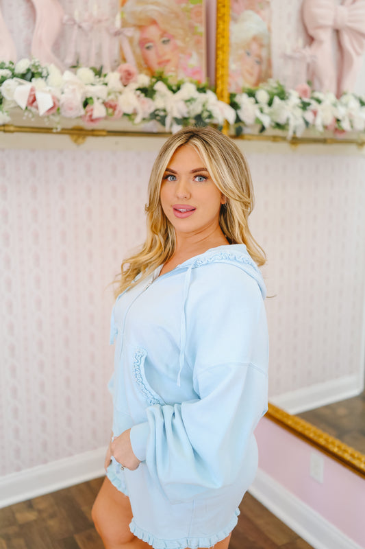 Marlie Zip-Up Jacket & Short Set - Blue