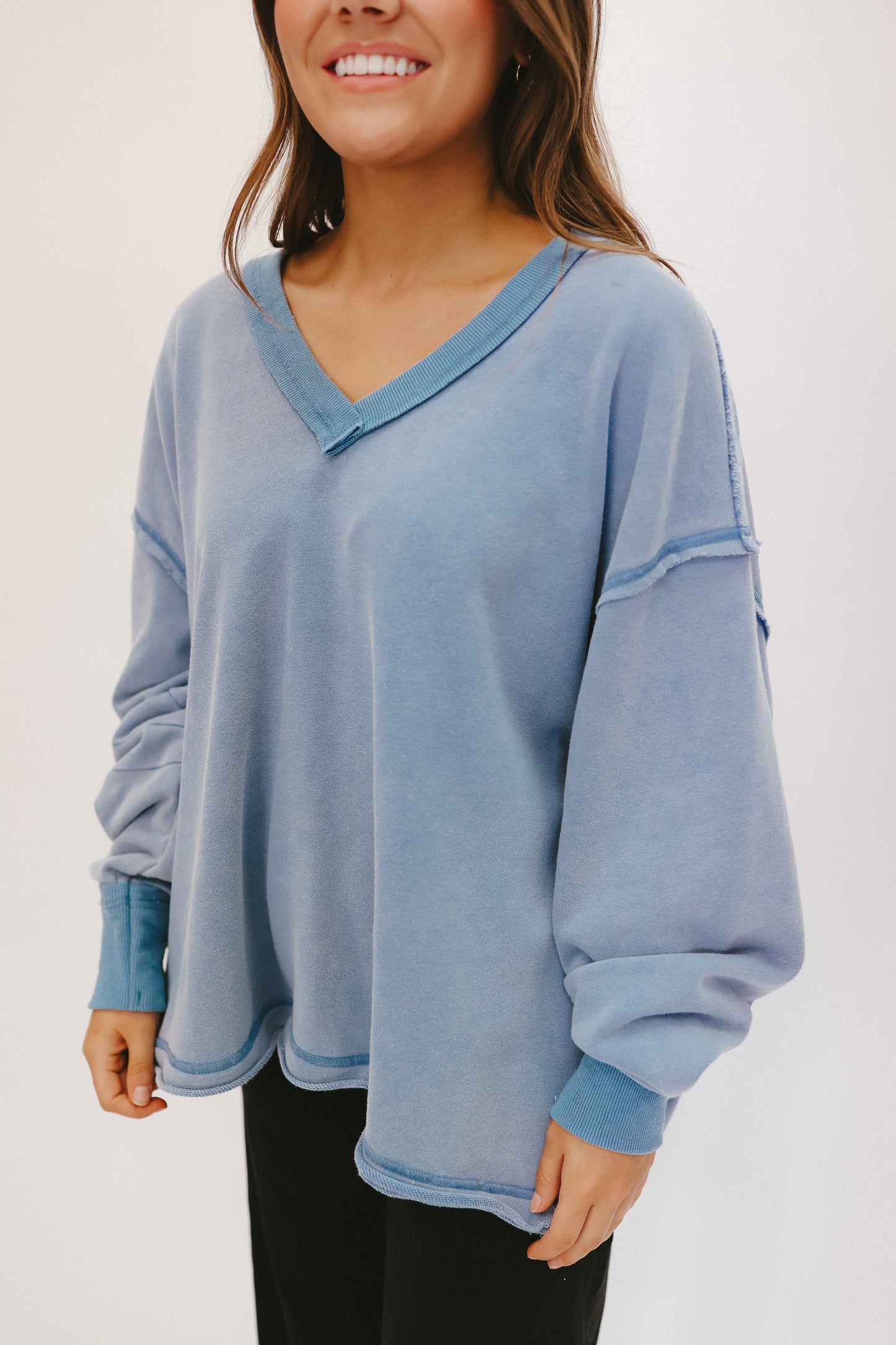 Jaycee French Terry Oversized Sweatshirt - Dusty Blue