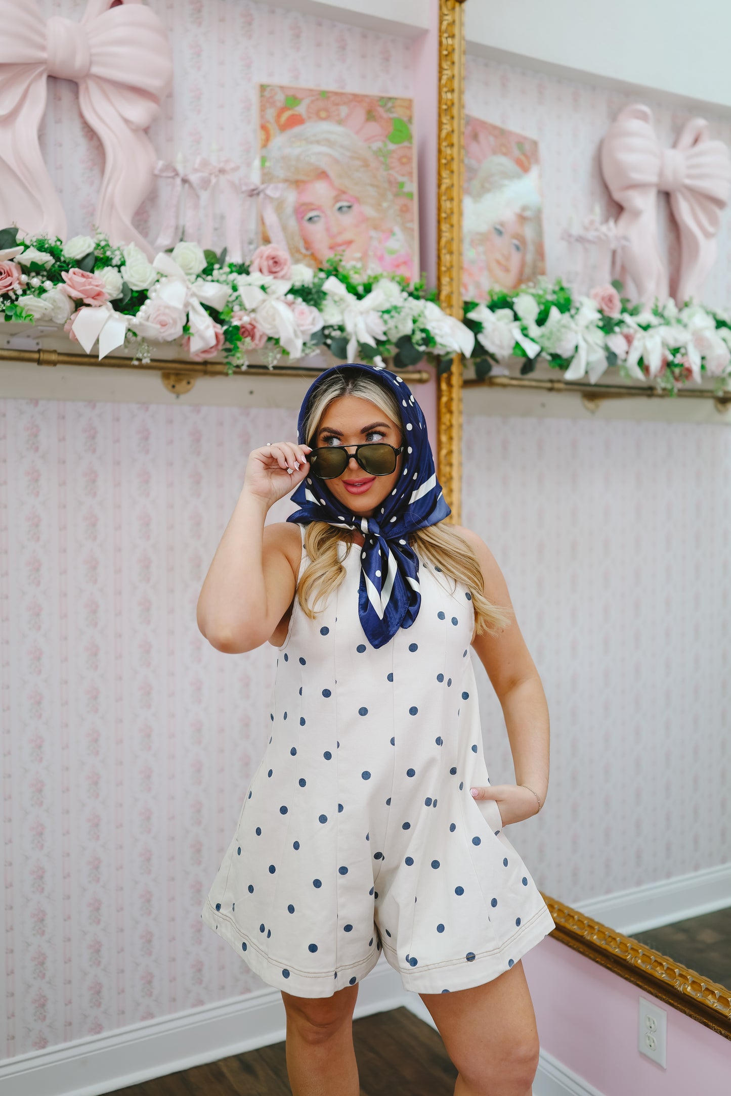 Brooke Polka Dot Bandana Scarf - Navy