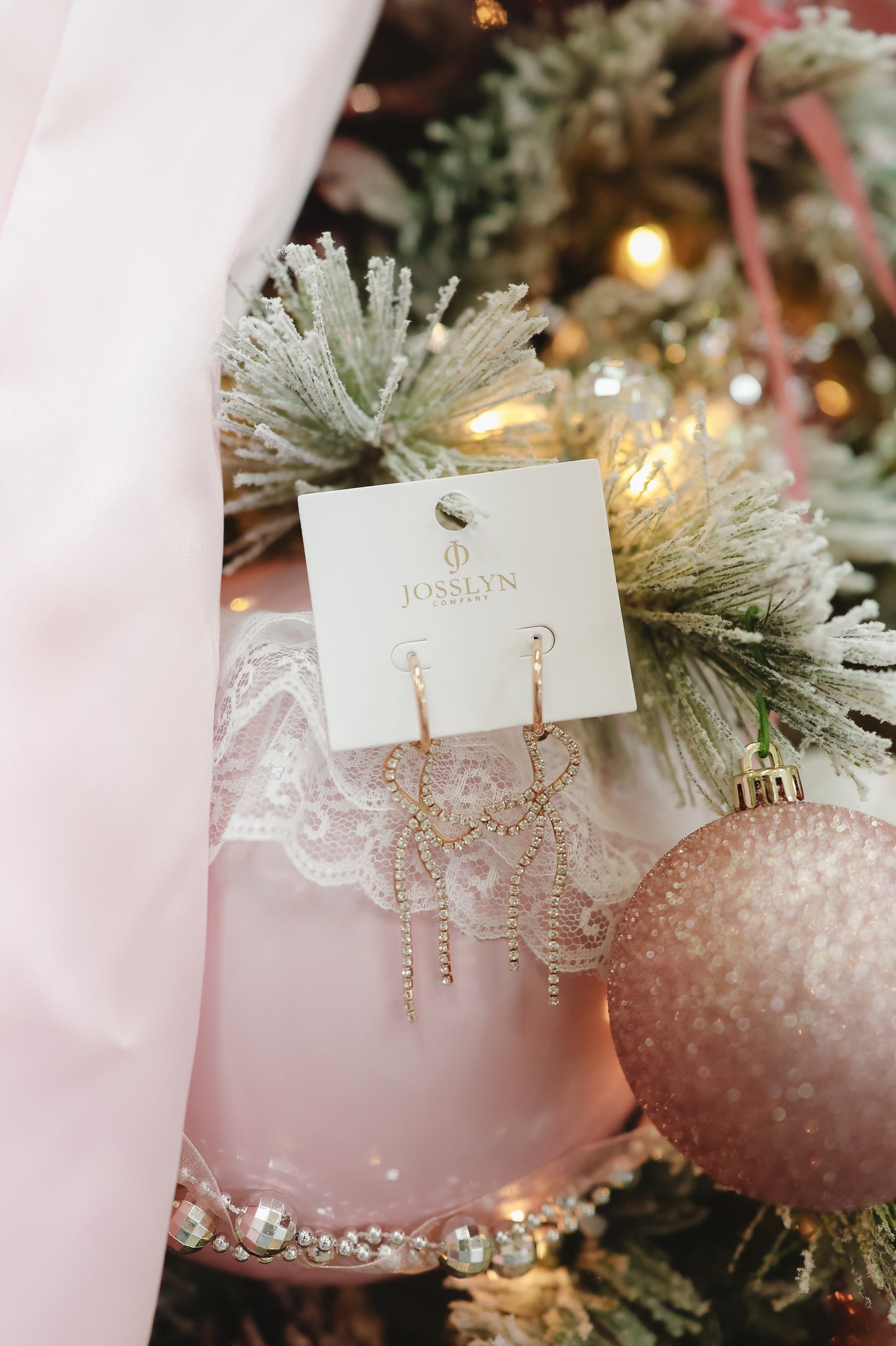 Renee Rhinestone Bow Drop Earrings - Gold