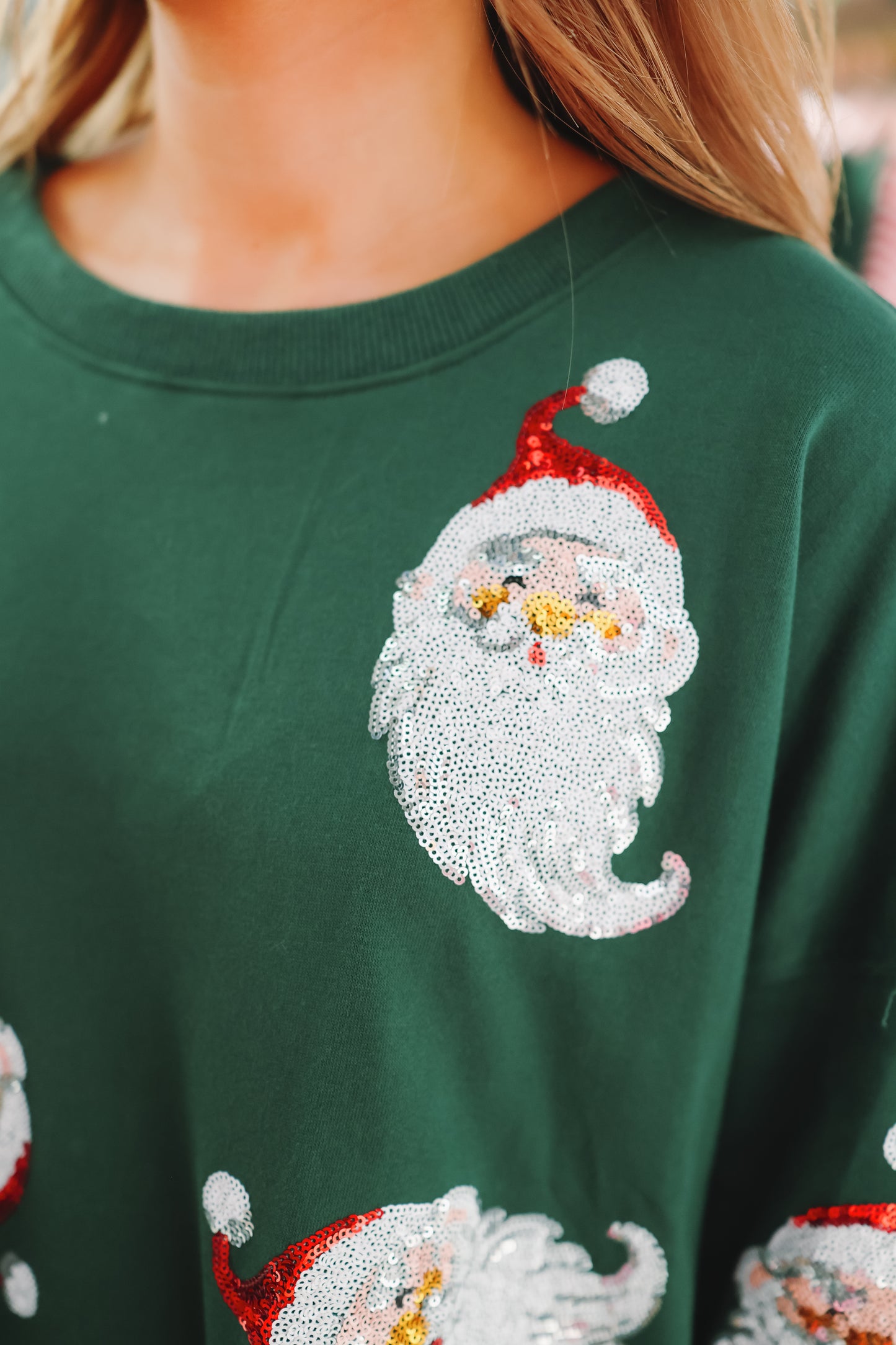 Santa's Sweetheart Sequin Pullover - Hunter Green