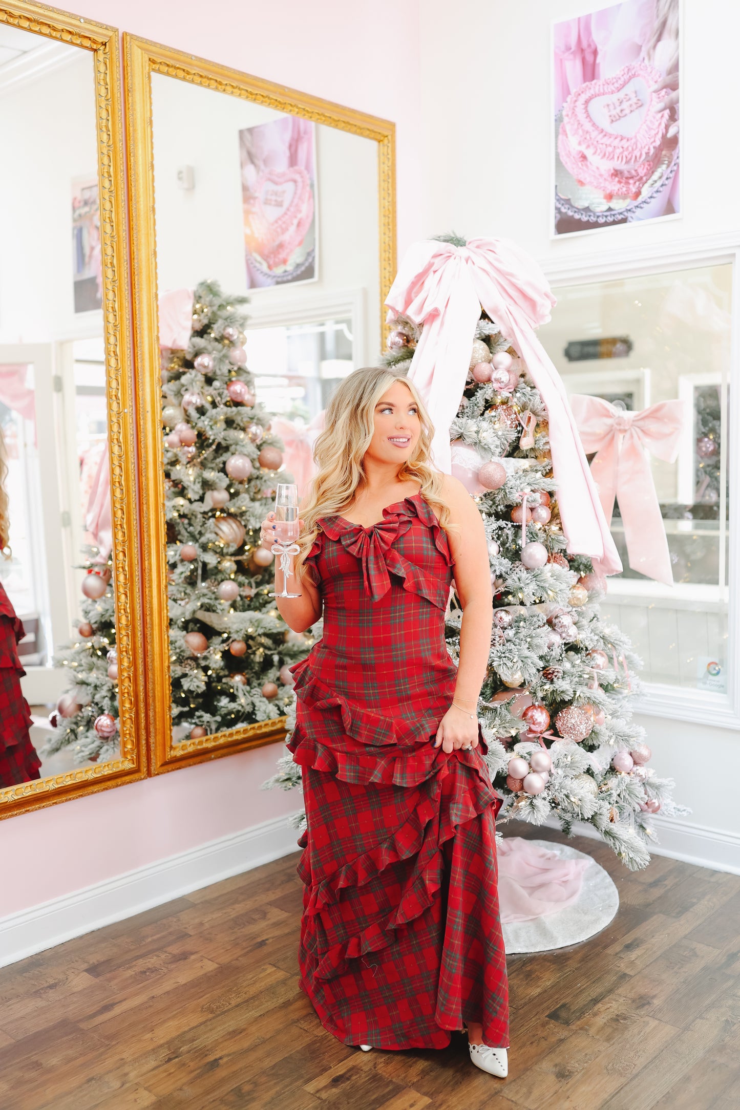 Meet Me Under The Mistletoe Plaid Maxi Dress - Red