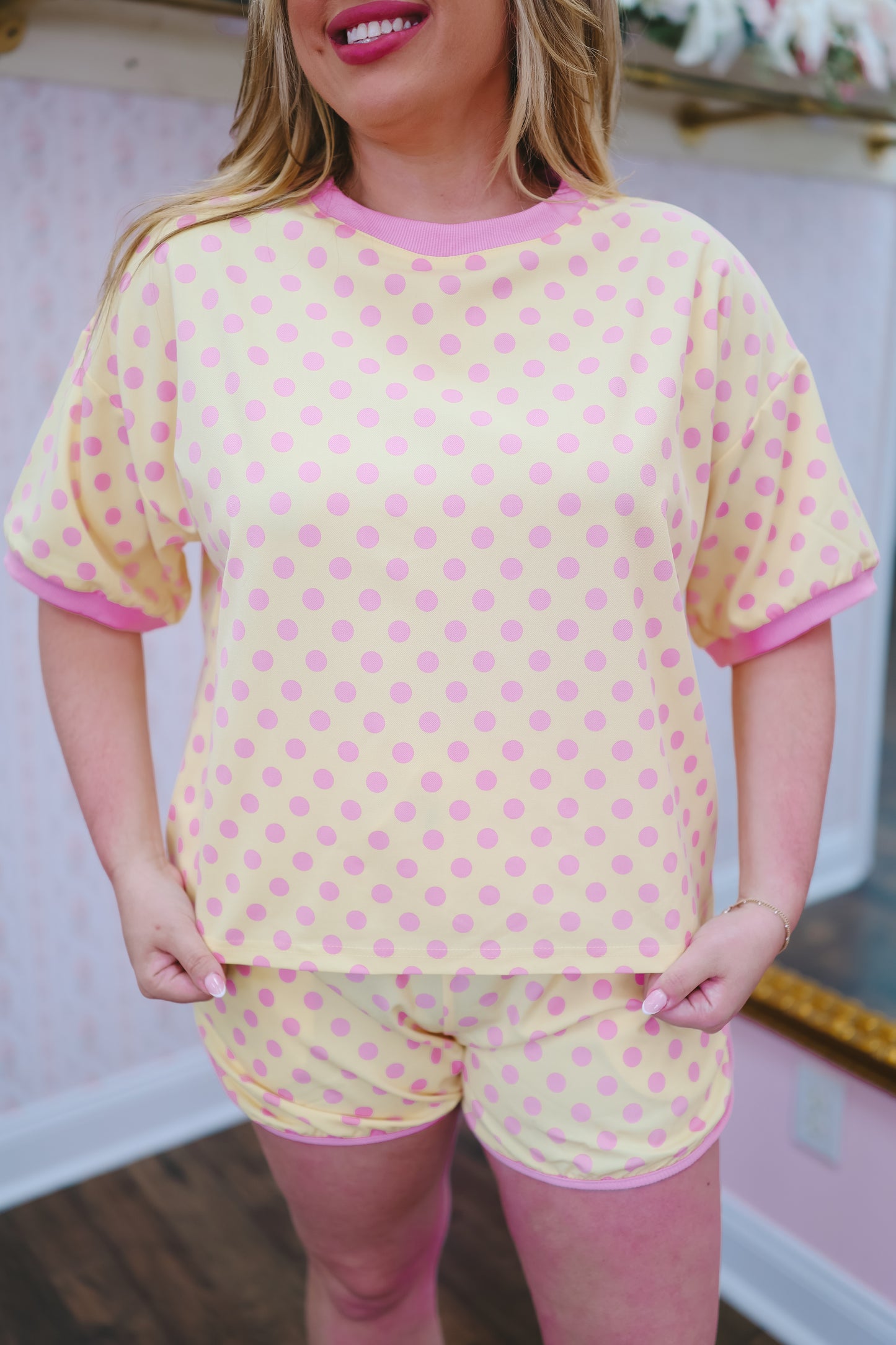 Misty Polka Dot Short Set - Yellow/Pink