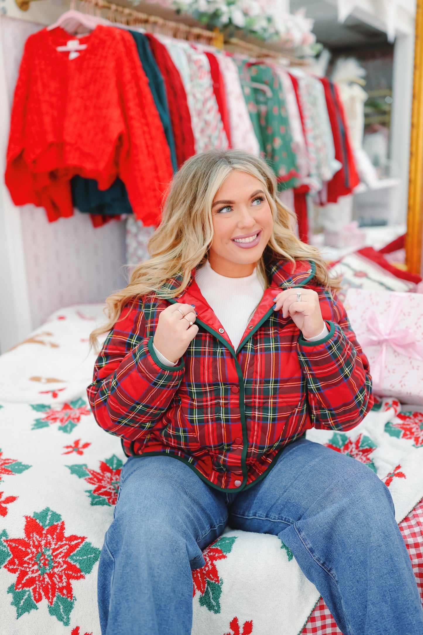 Christmas In Aspen Plaid Quilted Jacket - Red Multi