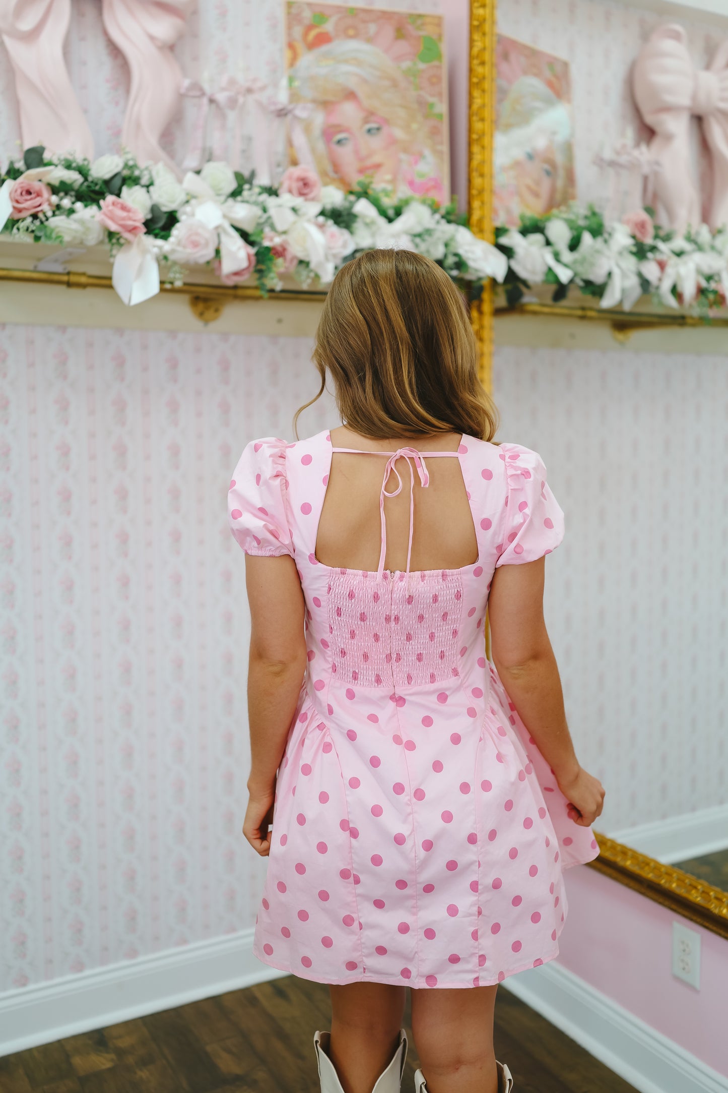 Kenna Polka Dot Flare Dress - Pink