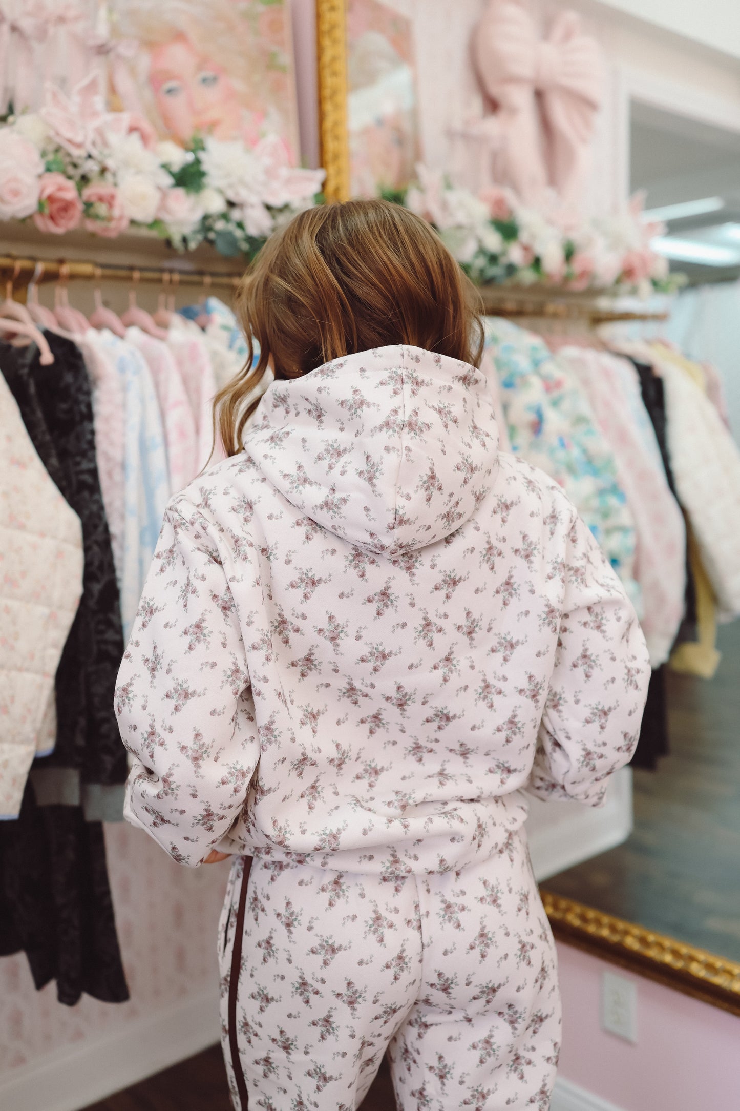 Cali Floral Fleece Terry Hoodie - Ivory Mocha