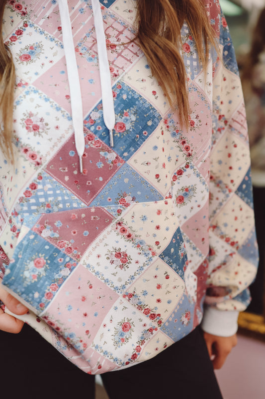 Haven Patchwork Quilted Hoodie - Blue Multi