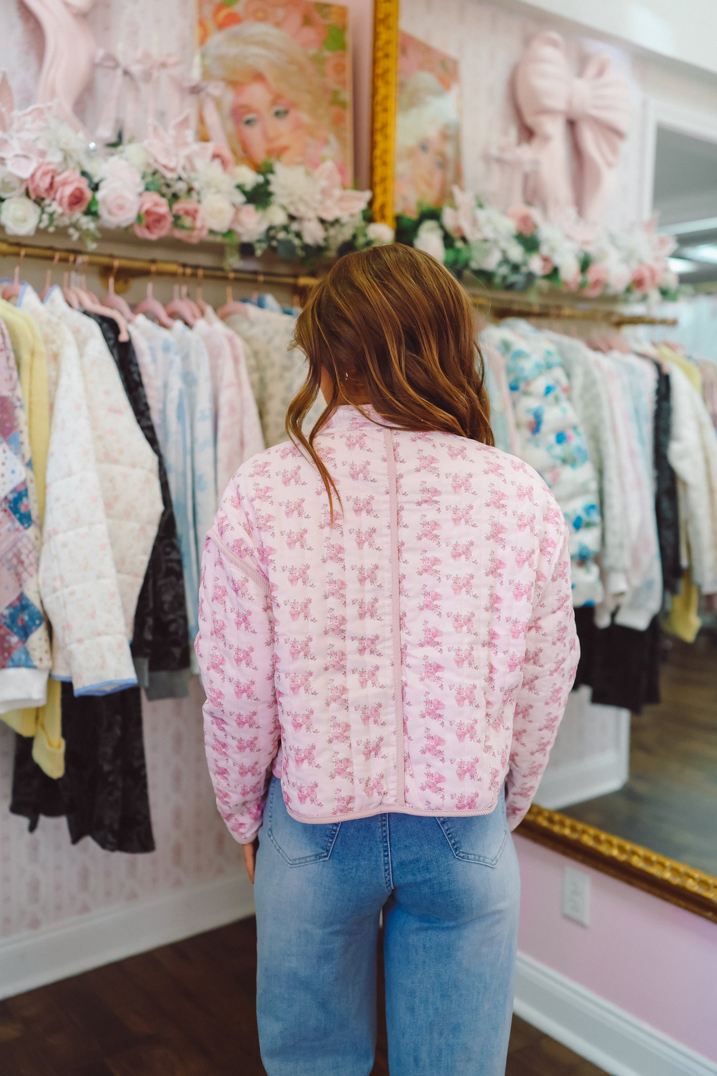 Peyton Floral Heart Pocket Quilted Jacket - Pink