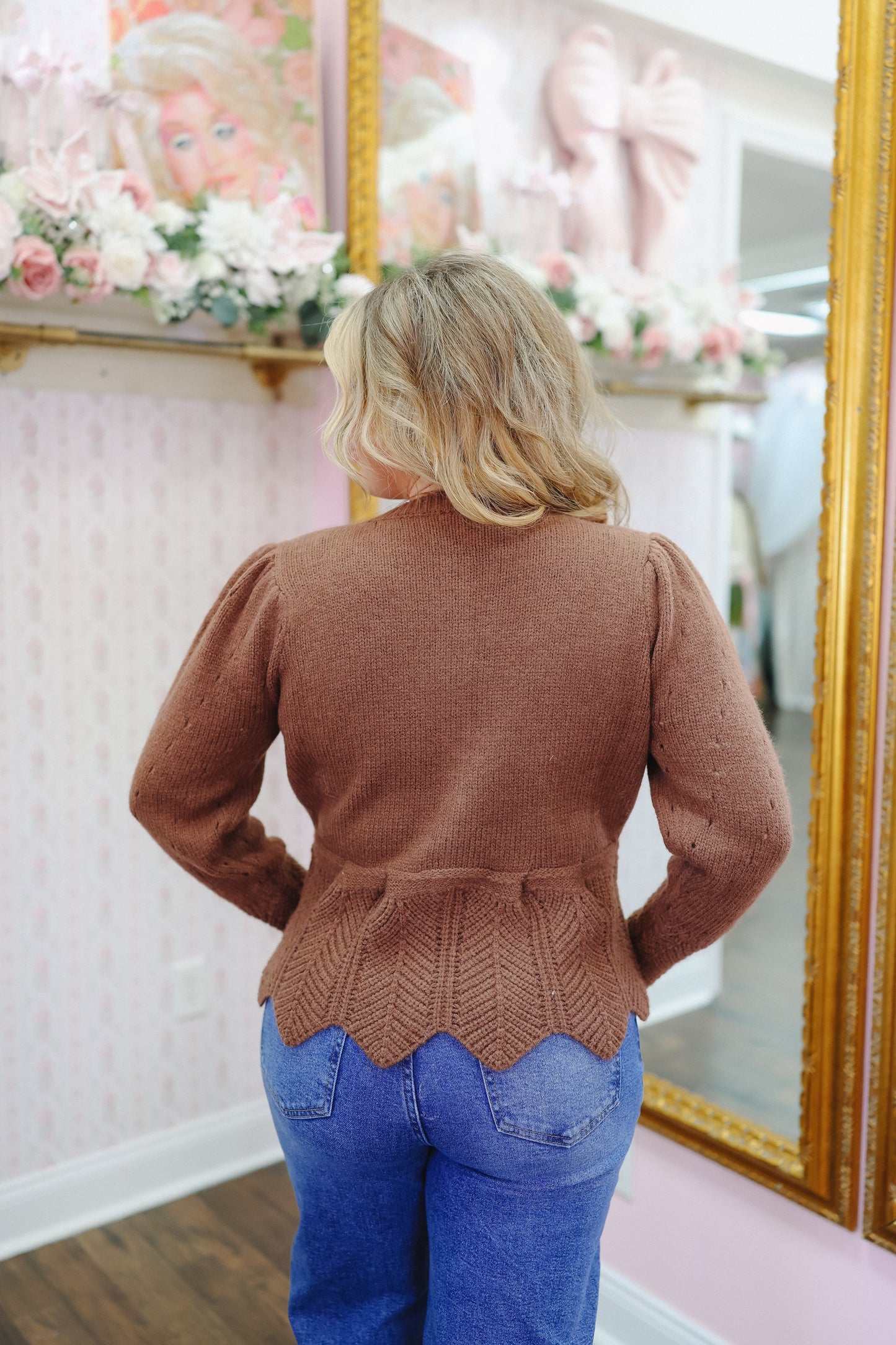 Stacie Scallop Knit Cardigan - Chocolate