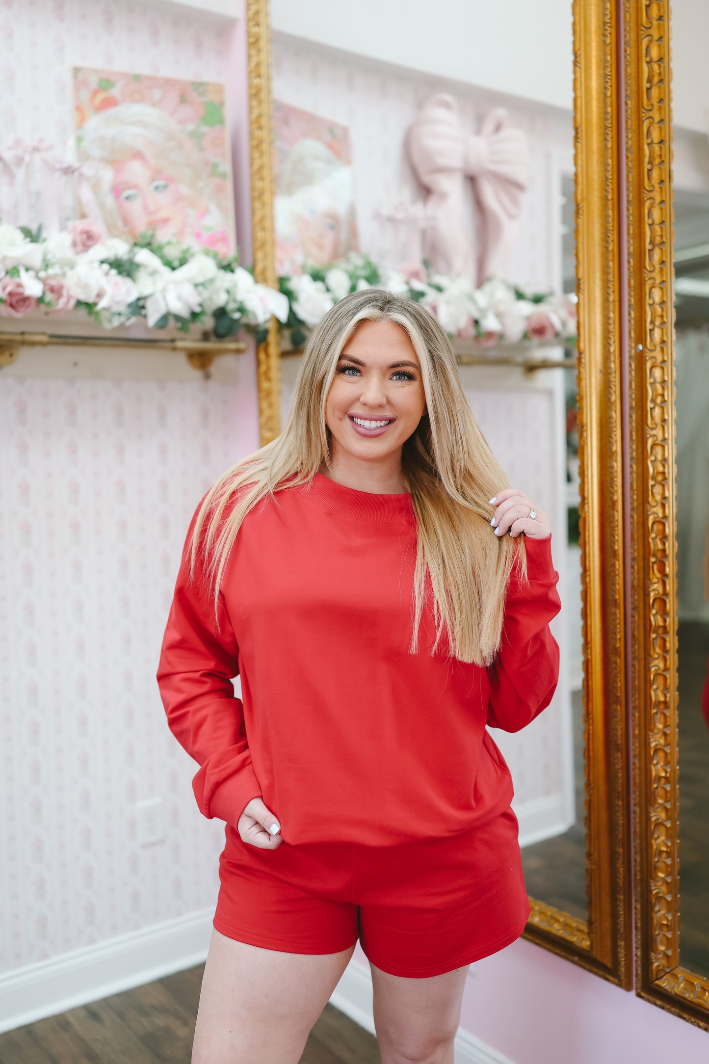 Brandy Mock Neck French Terry Set - Red