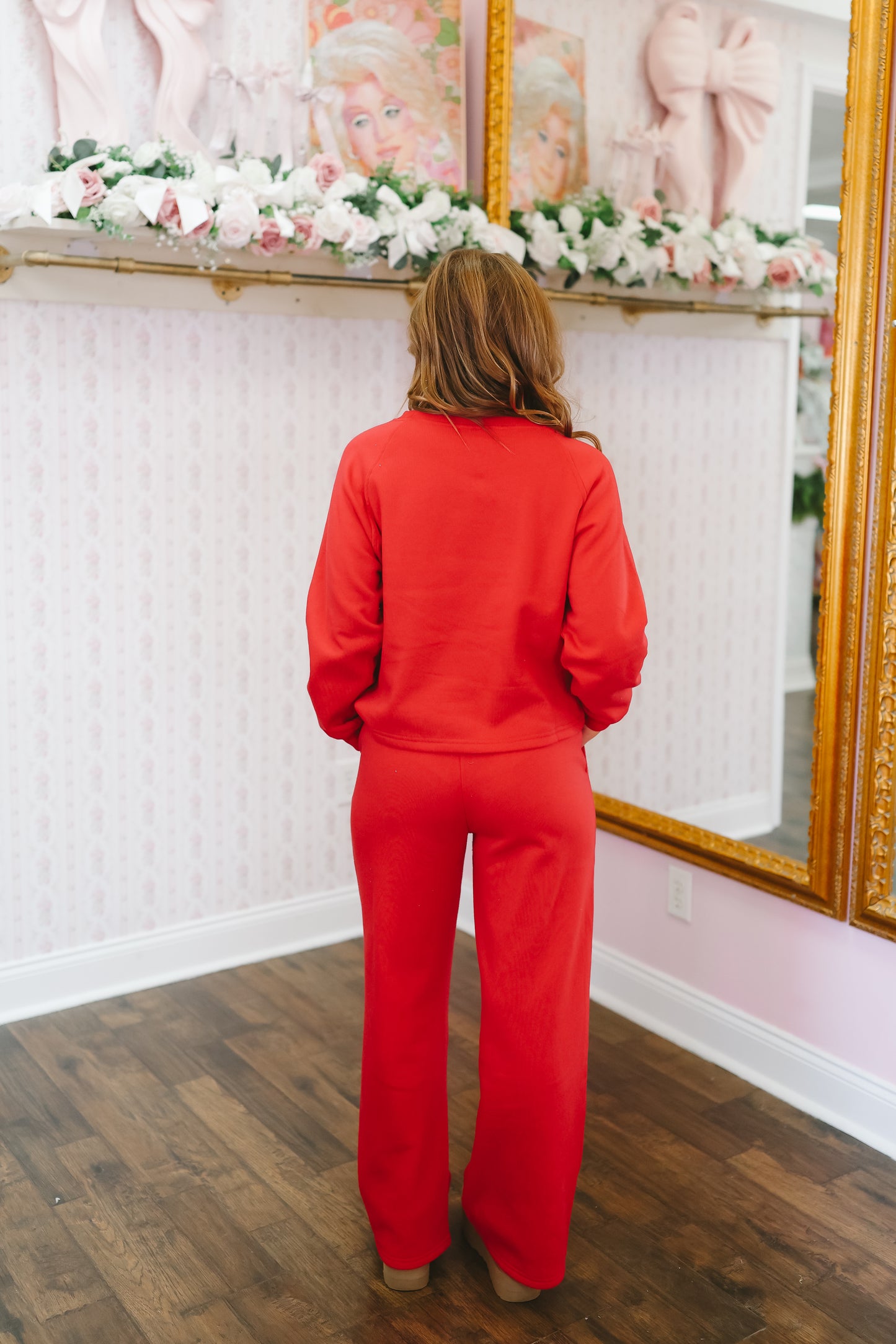 Raegan Raglan Pullover & Pants Set - Red