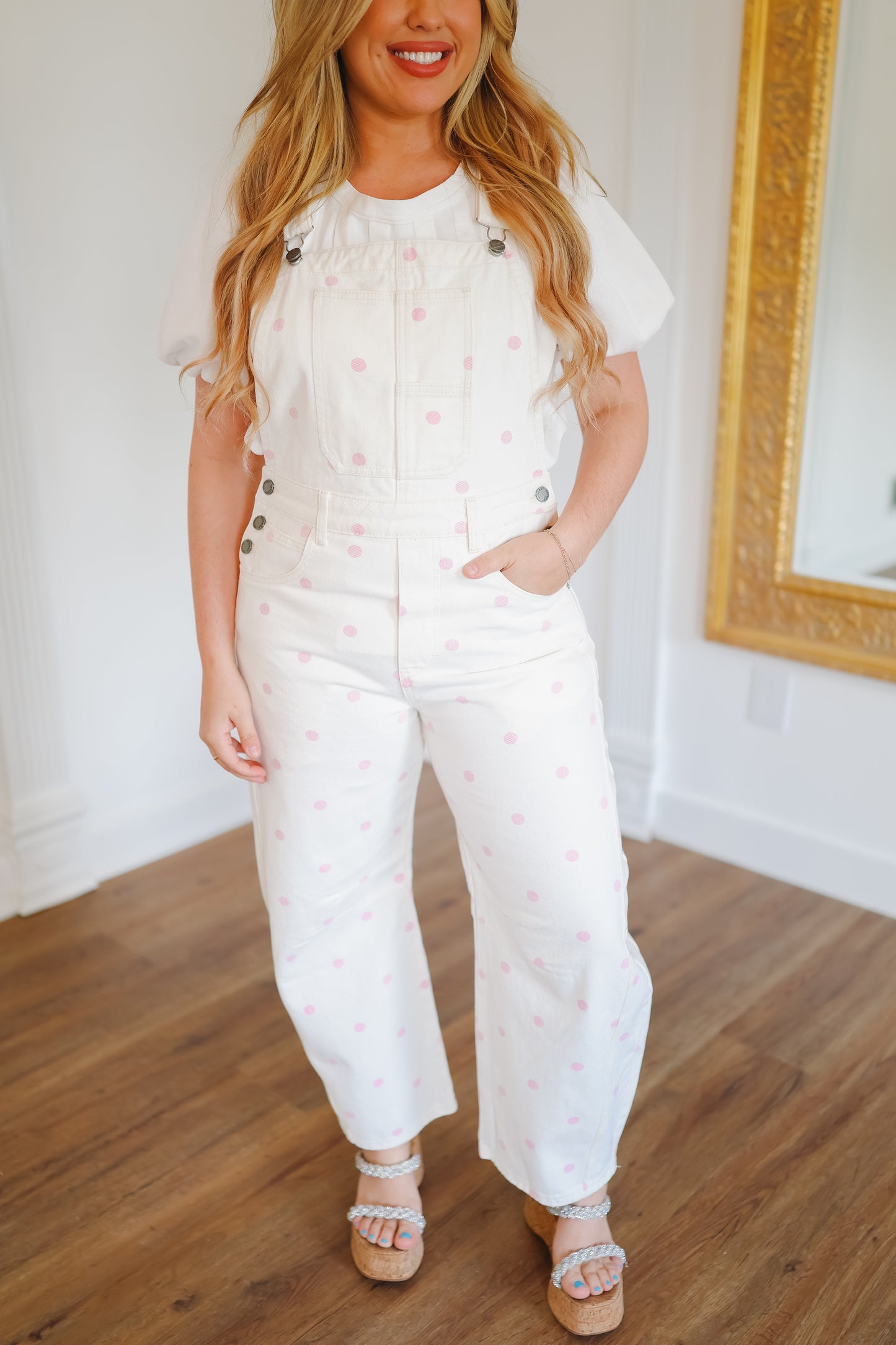 Kendra Polka Dot Overalls - Pink
