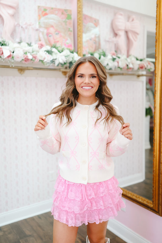 Posie Bow Knit Button Down Cardigan - Cream