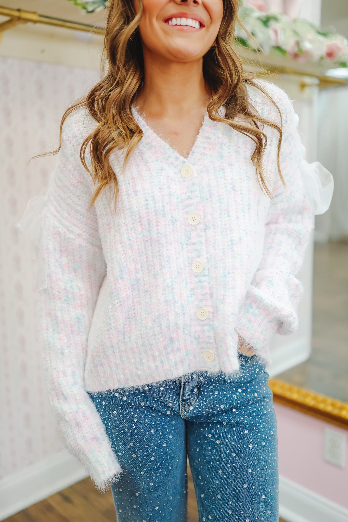 Rylin Tie Cardigan - White Multi