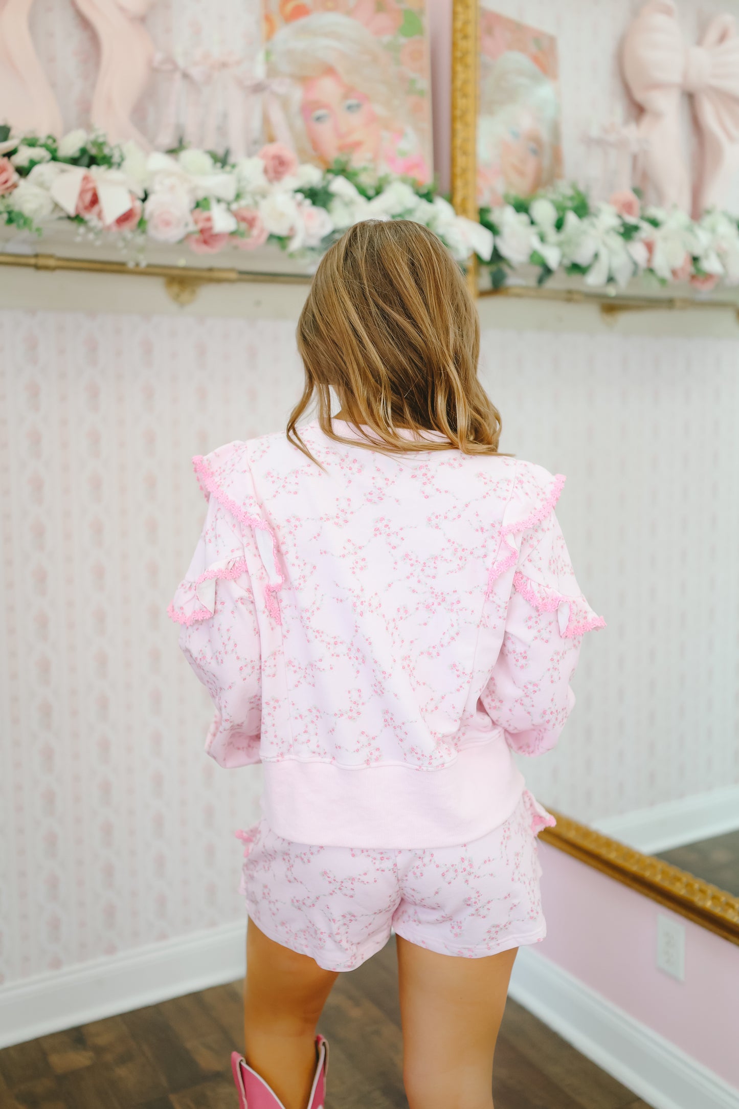 Terrie Floral Ruffle Short Set - Pink