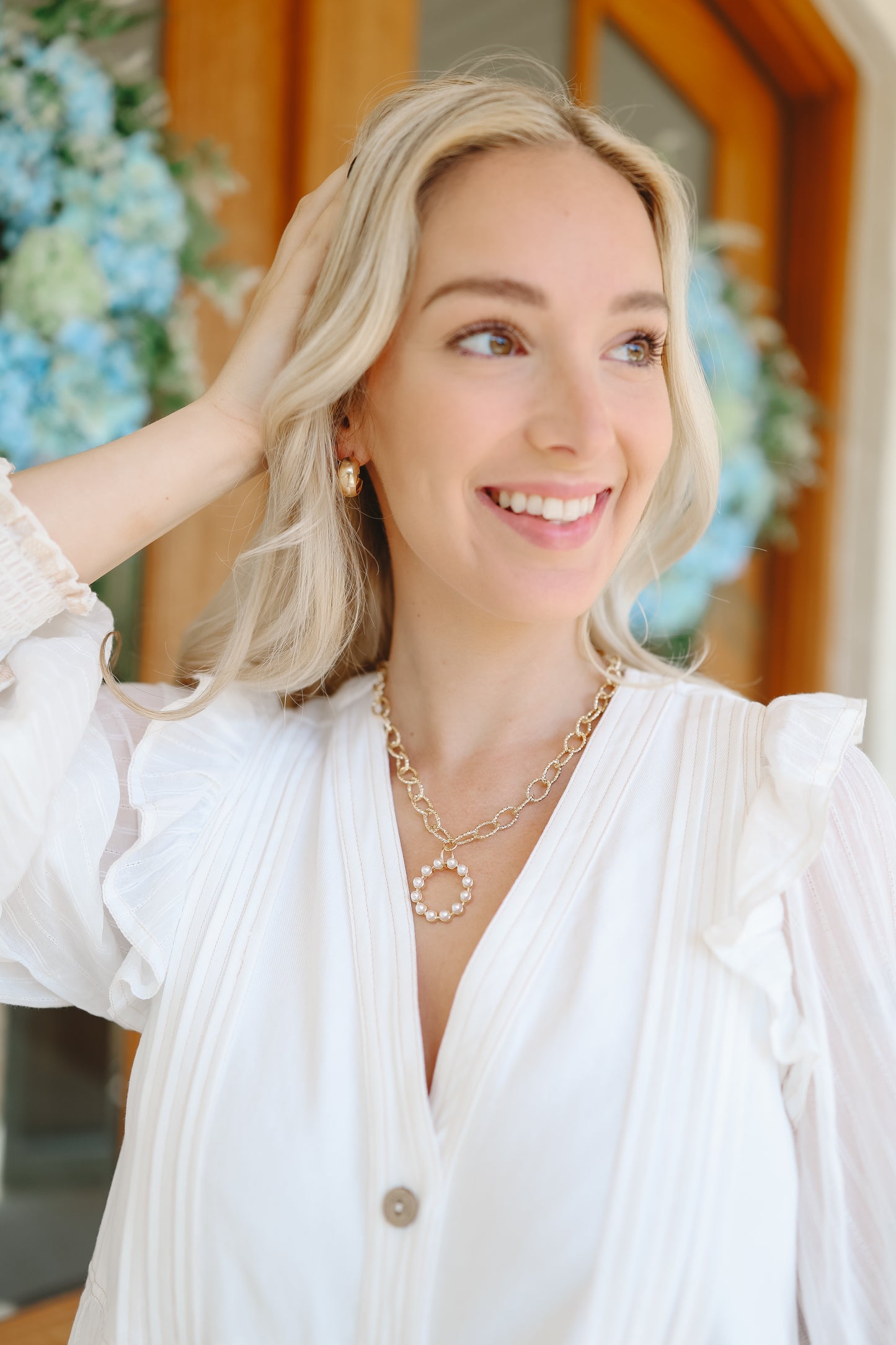Kacey Pearl Round Pendant Necklace - Gold
