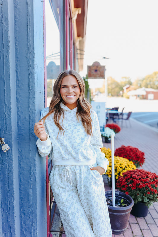 Jenna Floral Print Joggers - Ivory