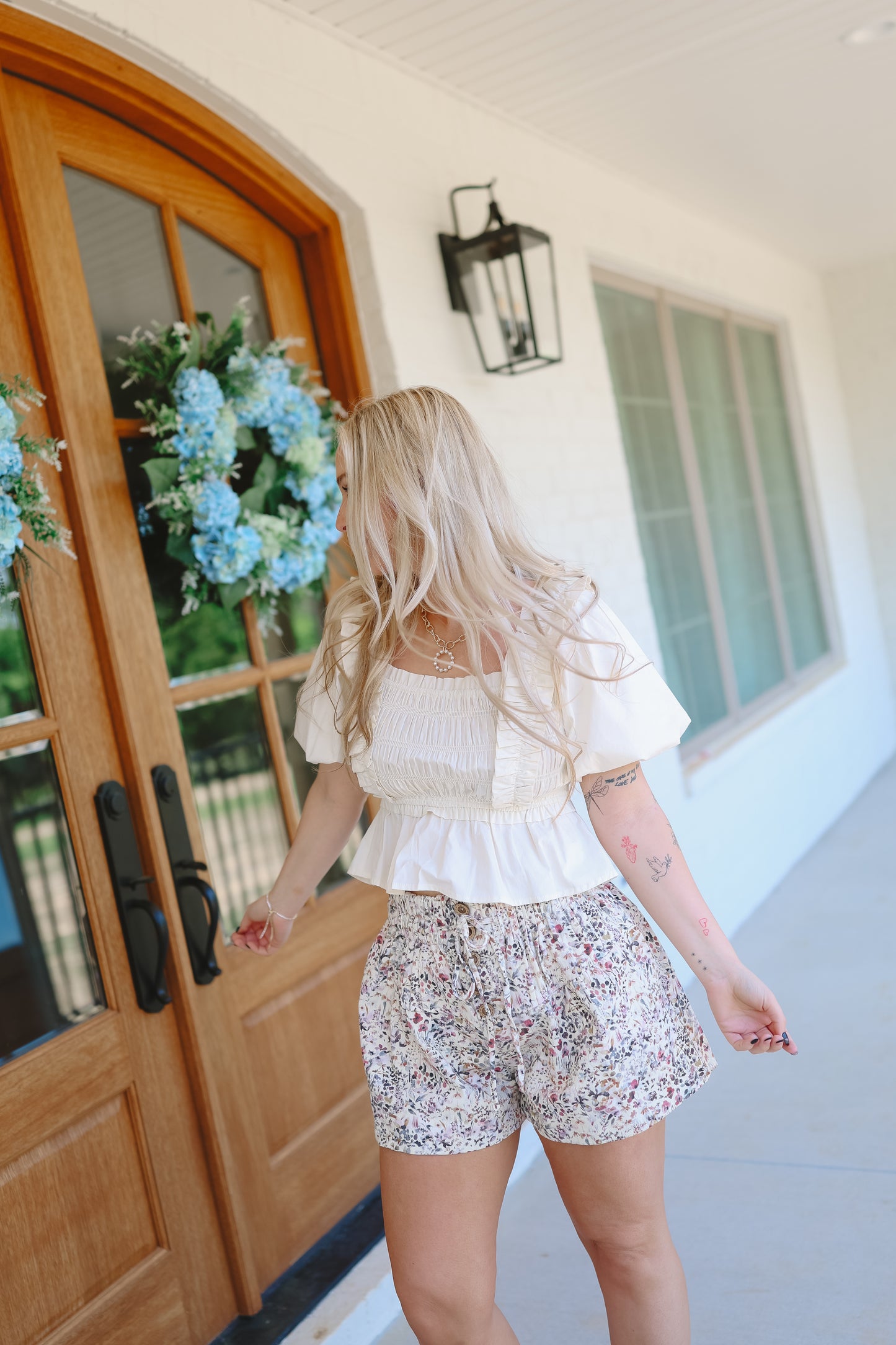 Archer Ditsy Floral Smocked Button Down Shorts - Multi