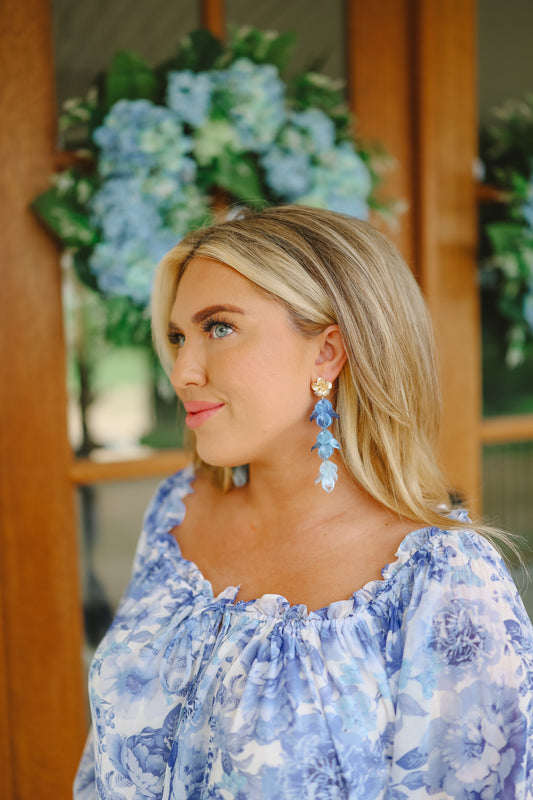 Florena Petal Tiered Statement Earrings - Blue