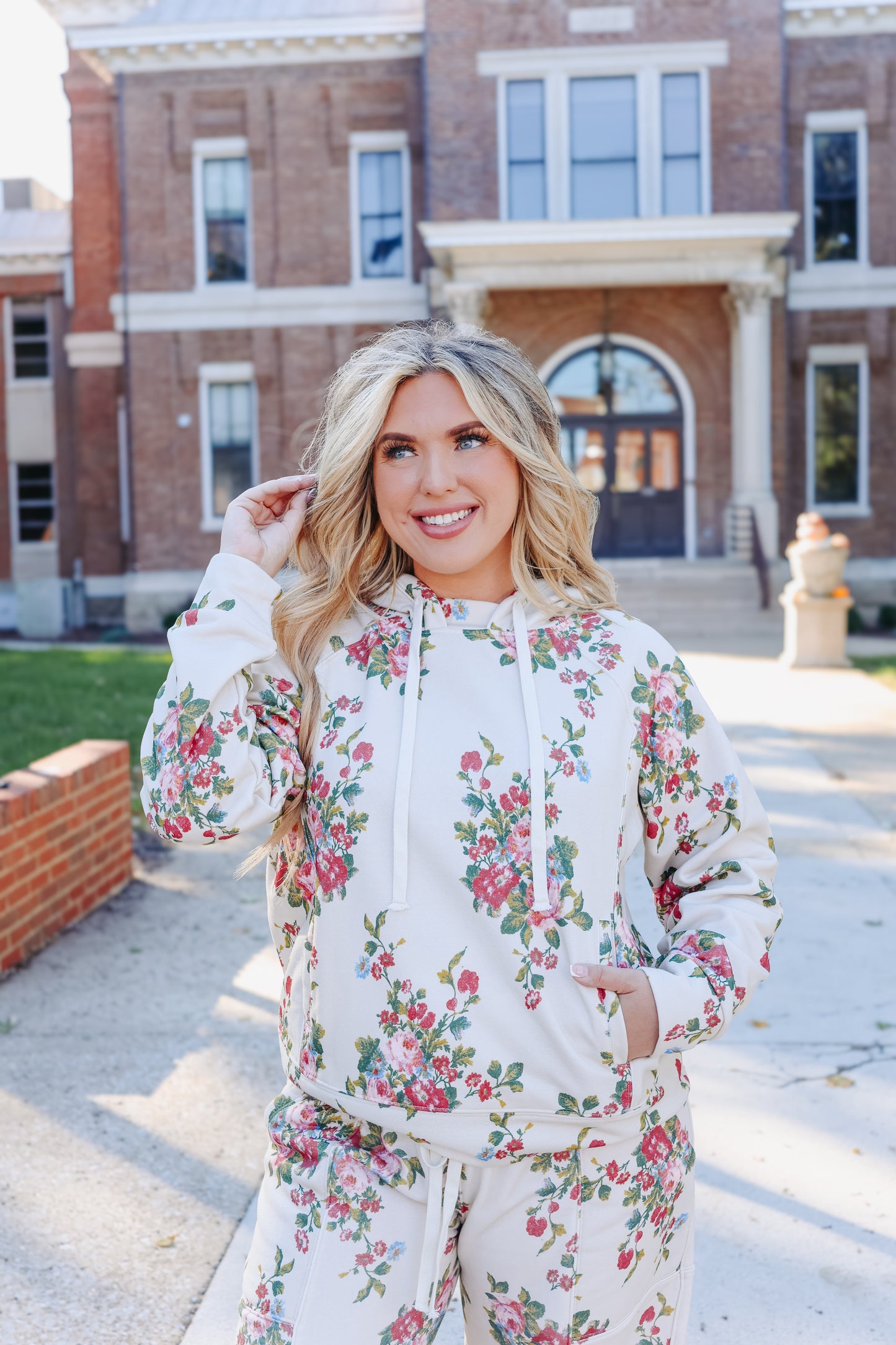 Poppy Floral Hoodie - Tan