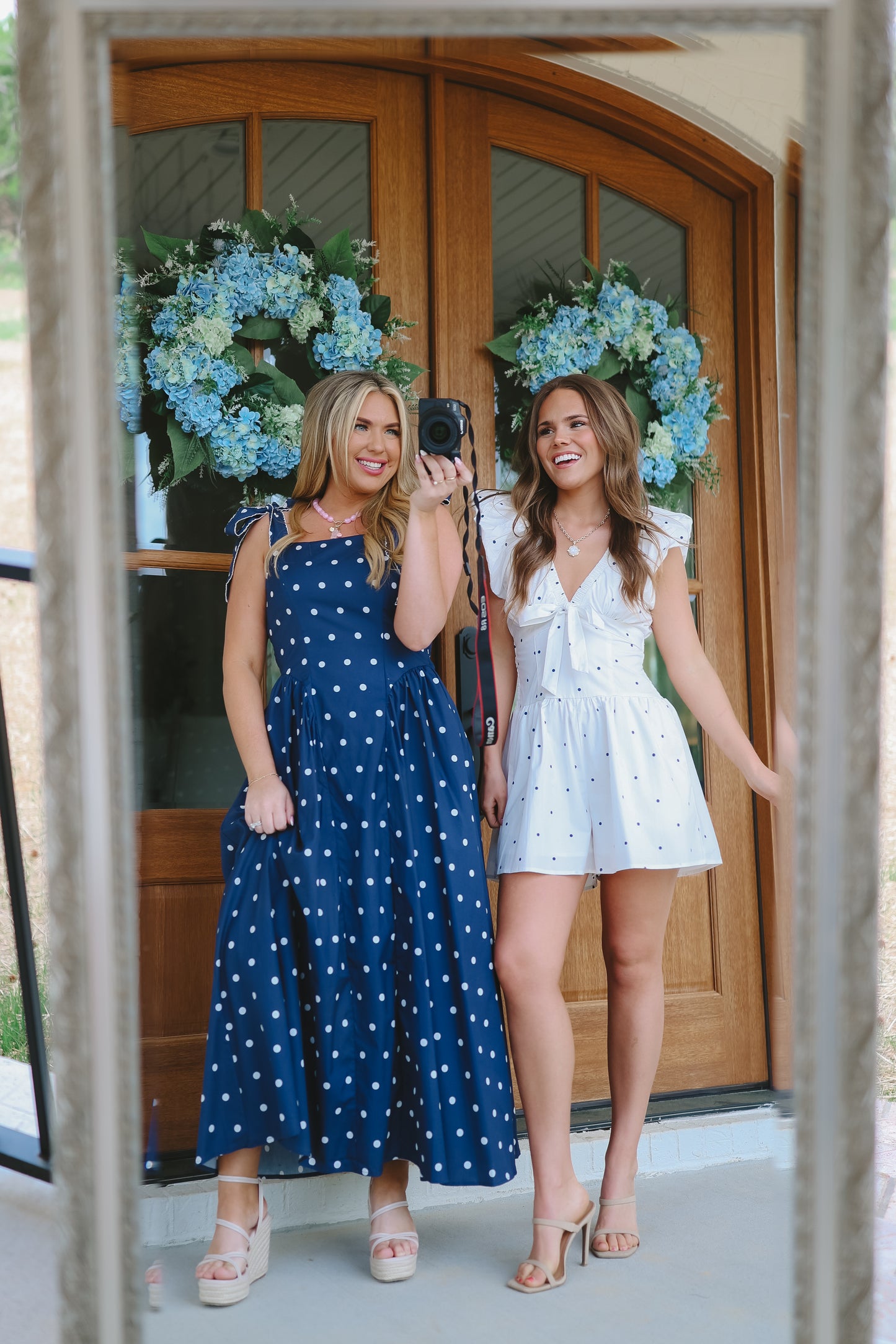PREORDER (IMMEDIATE SHIP): Capri Polka Dot Scalloped Maxi - Navy