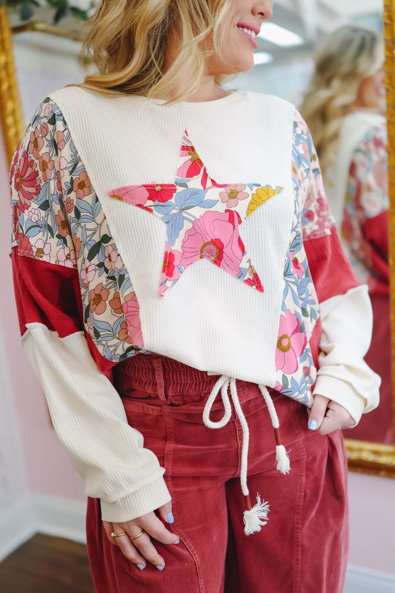 Danae Waffle Knit Floral Star Top - Multi