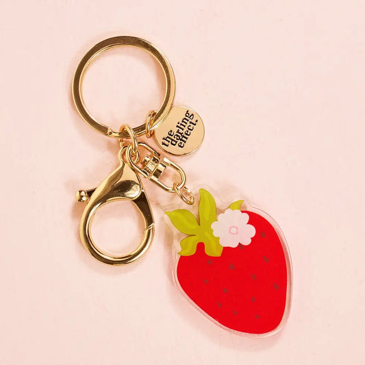 Sweet Strawberry Acrylic Keychain - Gold