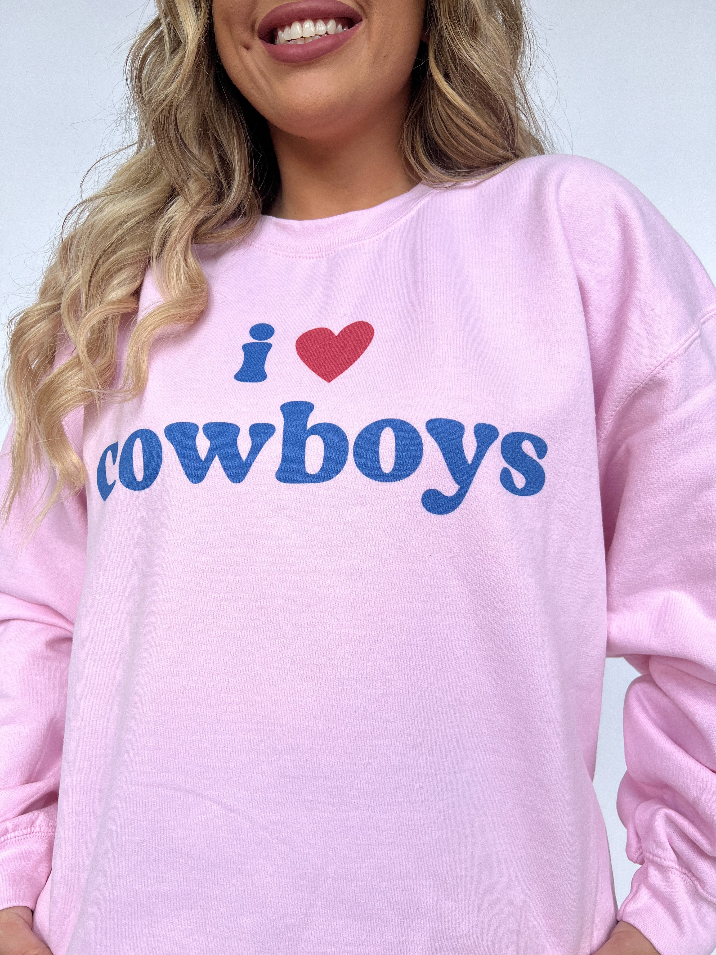 i <3 cowboys Oversized Crewneck- Light Pink