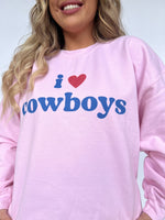 Load image into Gallery viewer, i &lt;3 cowboys Oversized Crewneck- Light Pink
