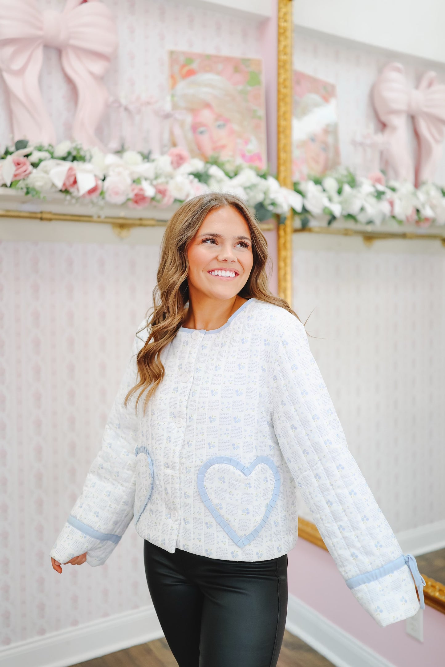 Brianna Floral Heart Shape Jacket - White/Light Blue