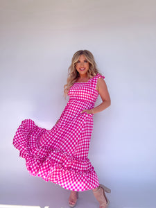 Della Gingham Dress- Hot Pink