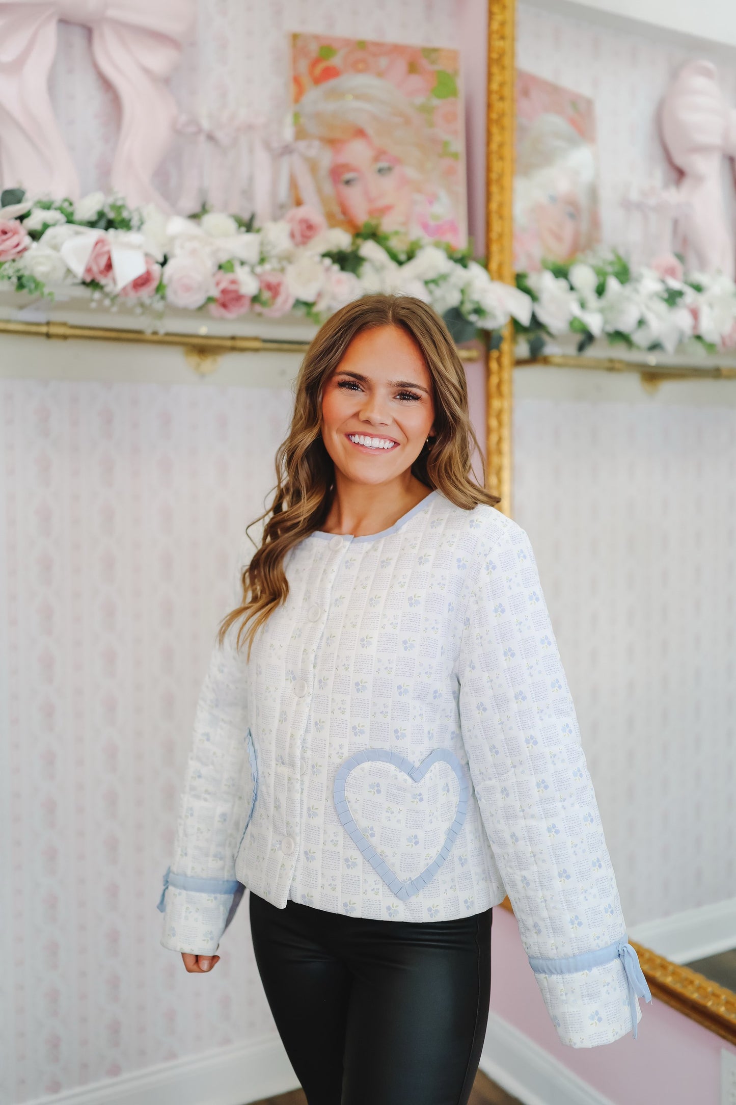 Brianna Floral Heart Shape Jacket - White/Light Blue
