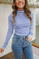 Tarah Striped Mock Neck Top - Blue/White