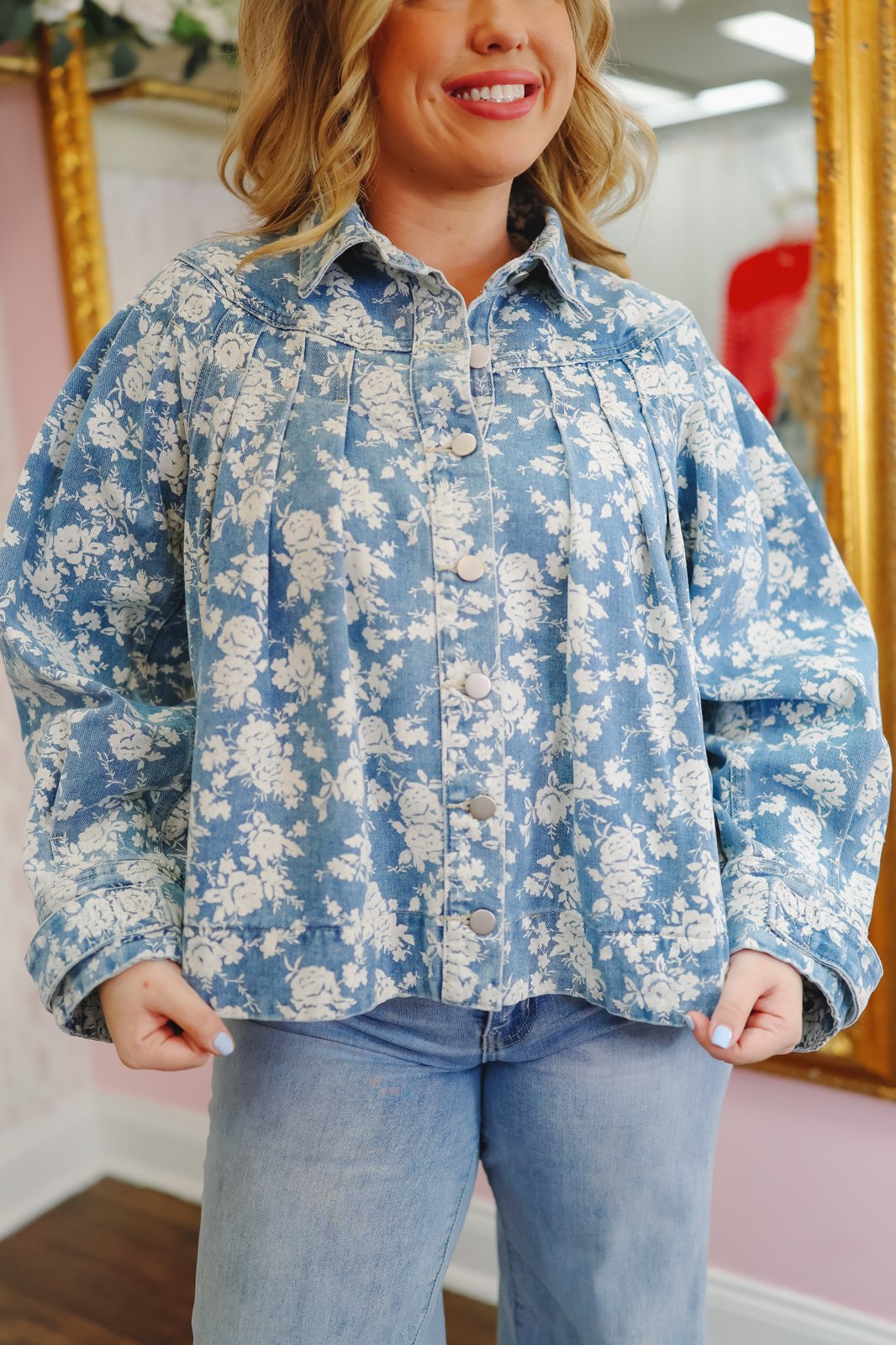 Jordan Floral Denim Jacket - Medium Wash