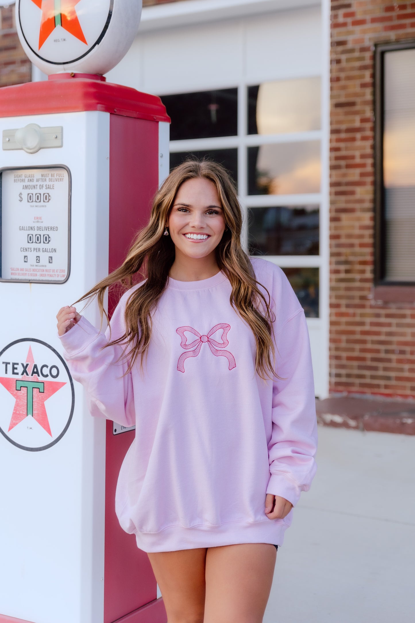 CUSTOM ORDER: Stitched Bow Sweatshirt- Light Pink