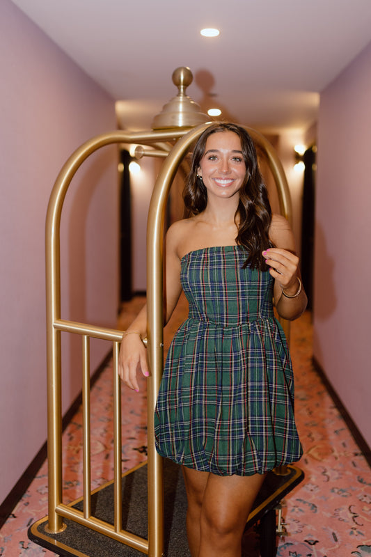 Brynlee Plaid Dress - Hunter Green Multi