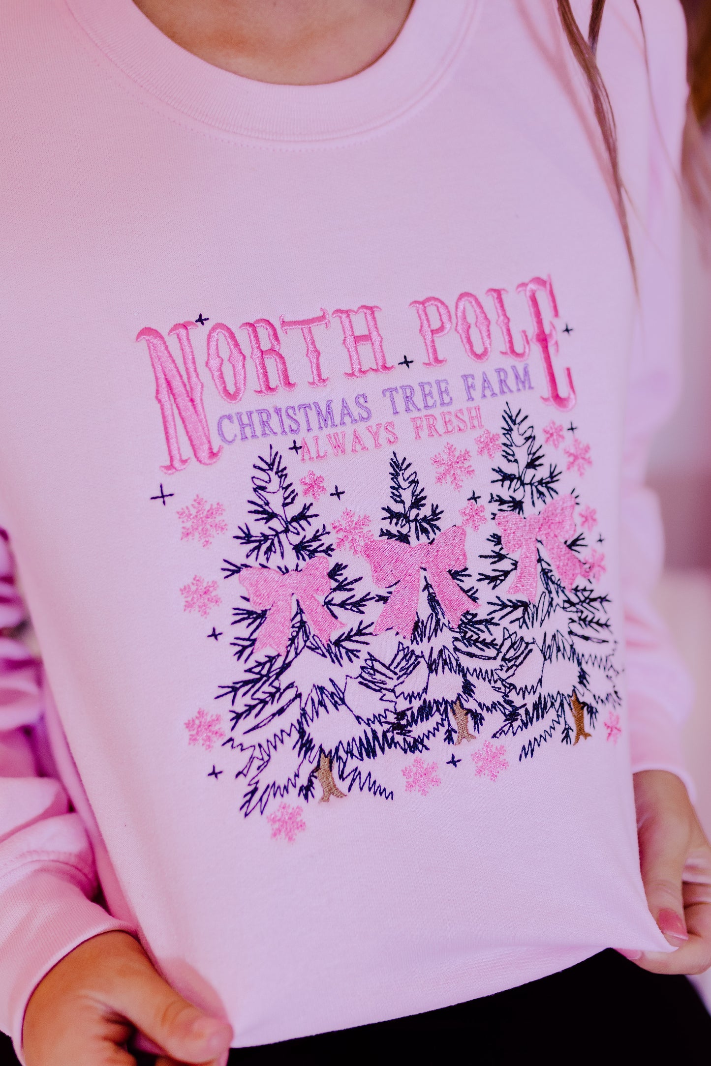 Christmas Tree Farm Sweatshirt- Baby Pink