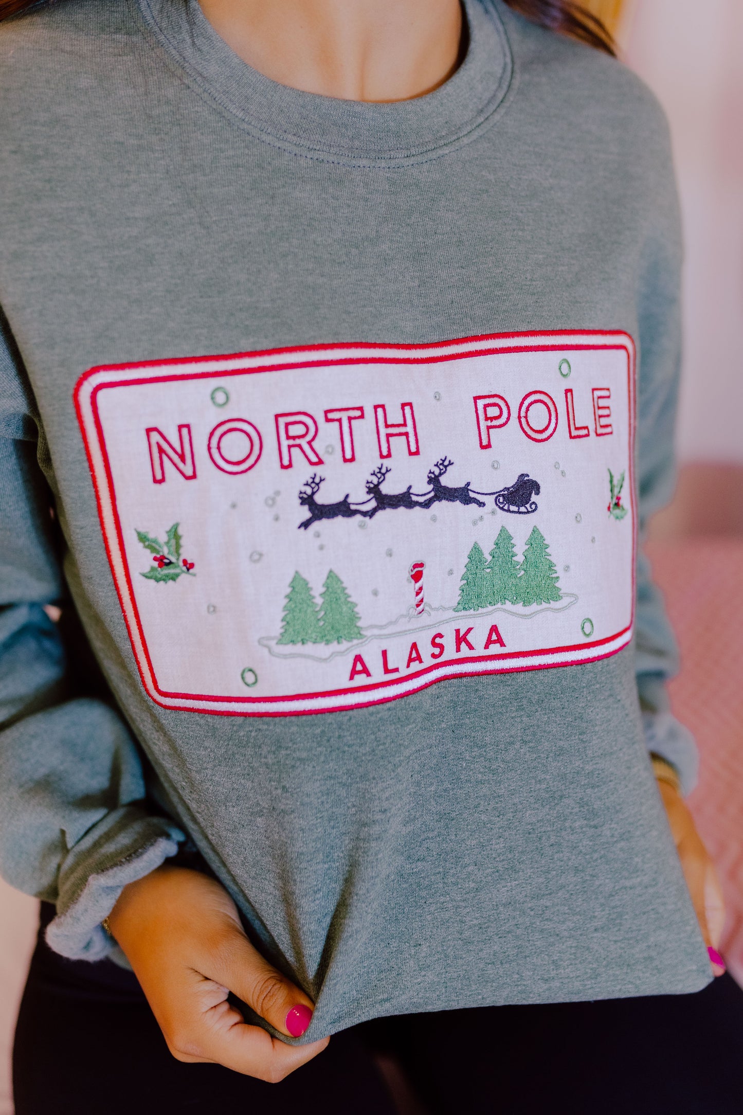 CUSTOM ORDER: Linen Northpole Crew- Heather Green