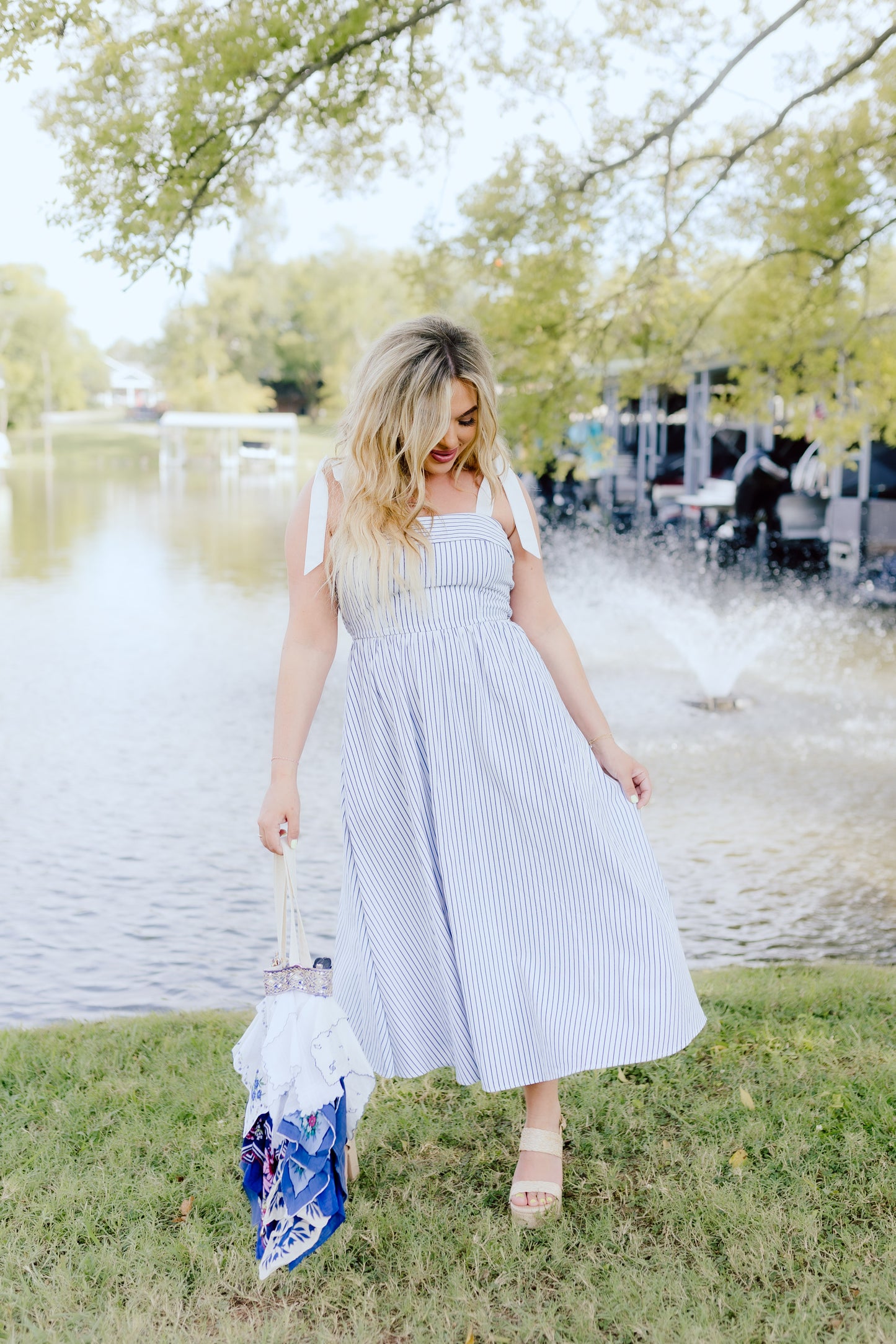 Ari Dress- Navy Pinstripe