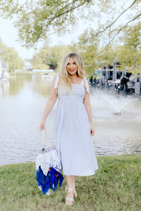 Ari Dress- Navy Pinstripe