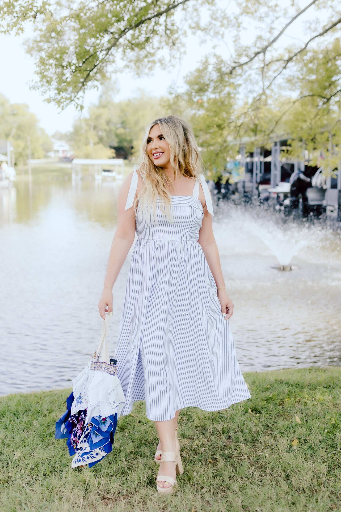 Ari Dress- Navy Pinstripe