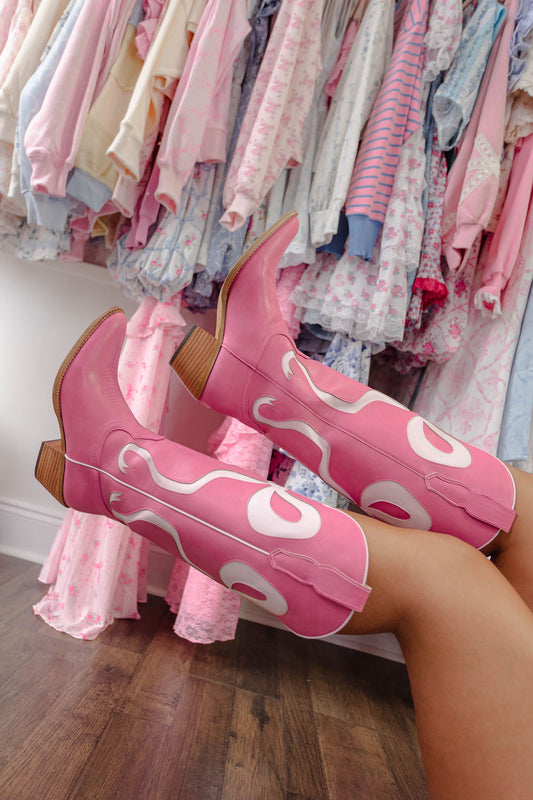 Glenda Bow Western Boots- Pink Multi